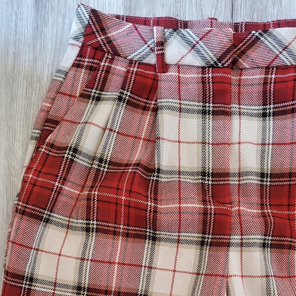 H&M Red & White Plaid High Rise Pleated Front Tweed Trousers Pants Size 4 - Picture 3 of 10
